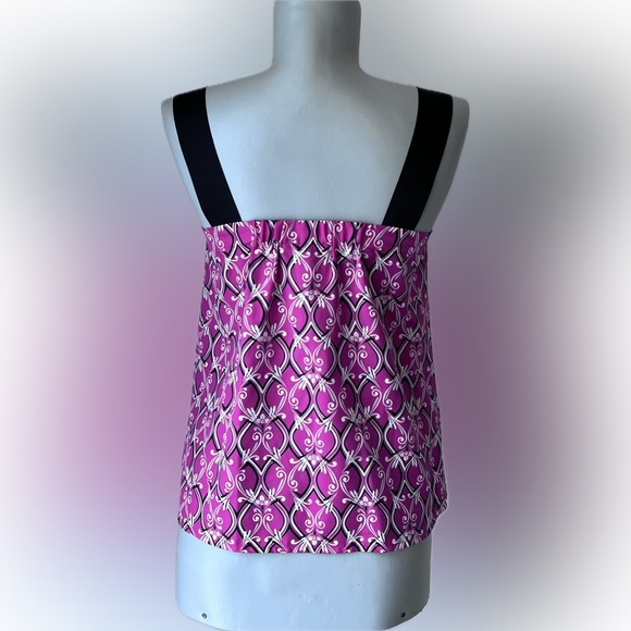 Loft (Ann Taylor) Petite XSP Dressy Geometric Print Grosgrain Ribbon strap tank - Picture 2 of 9